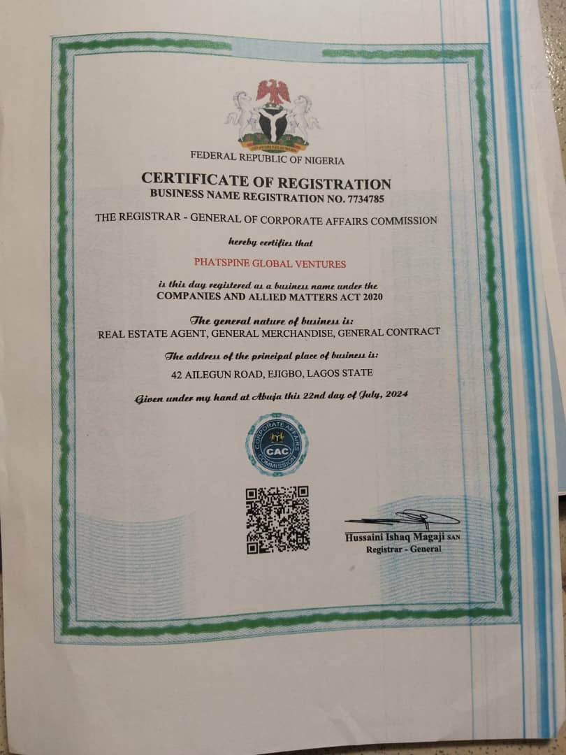 Certificate of Registration issued by the Corporate Affairs Commission